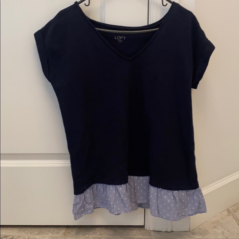 NWOT Loft Outlet Navy Knit Ruffle Top, Medium